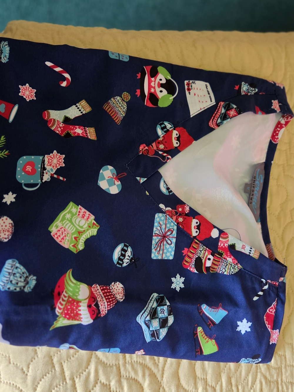 Women's Navy Holiday Print Pajama Top